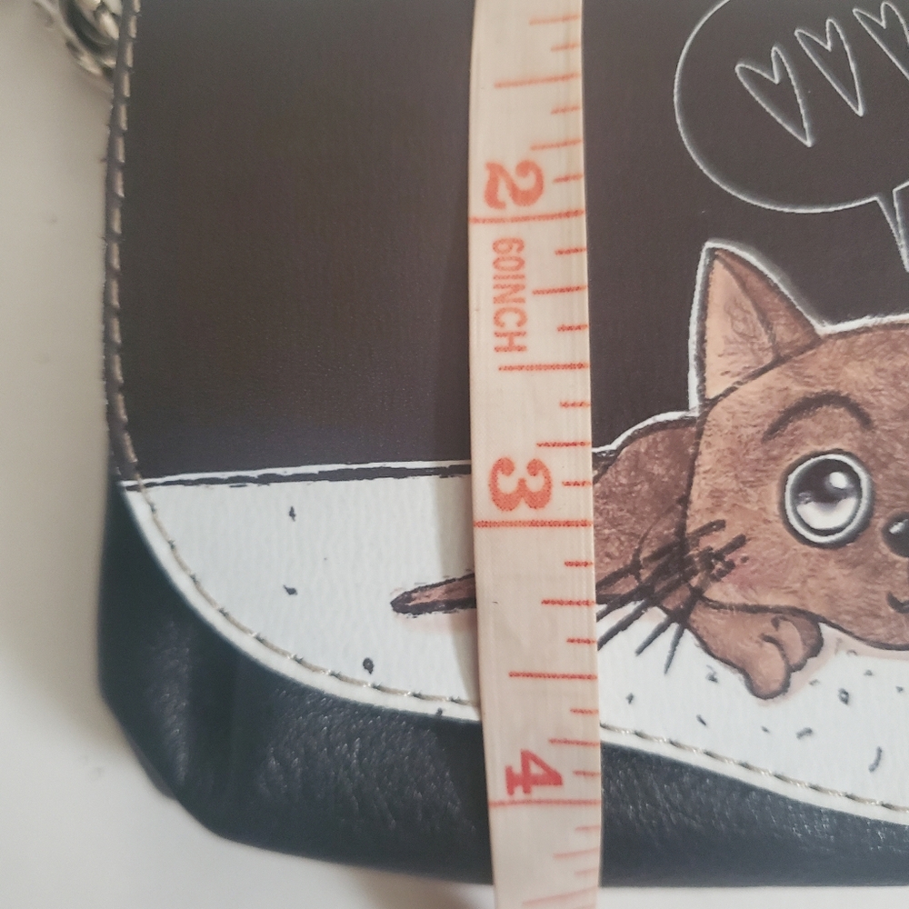 Cute Cat Idei gradem 2 flP brown&black leather Russian flap bag wallet WOMEN'S - Picture 3 of 15